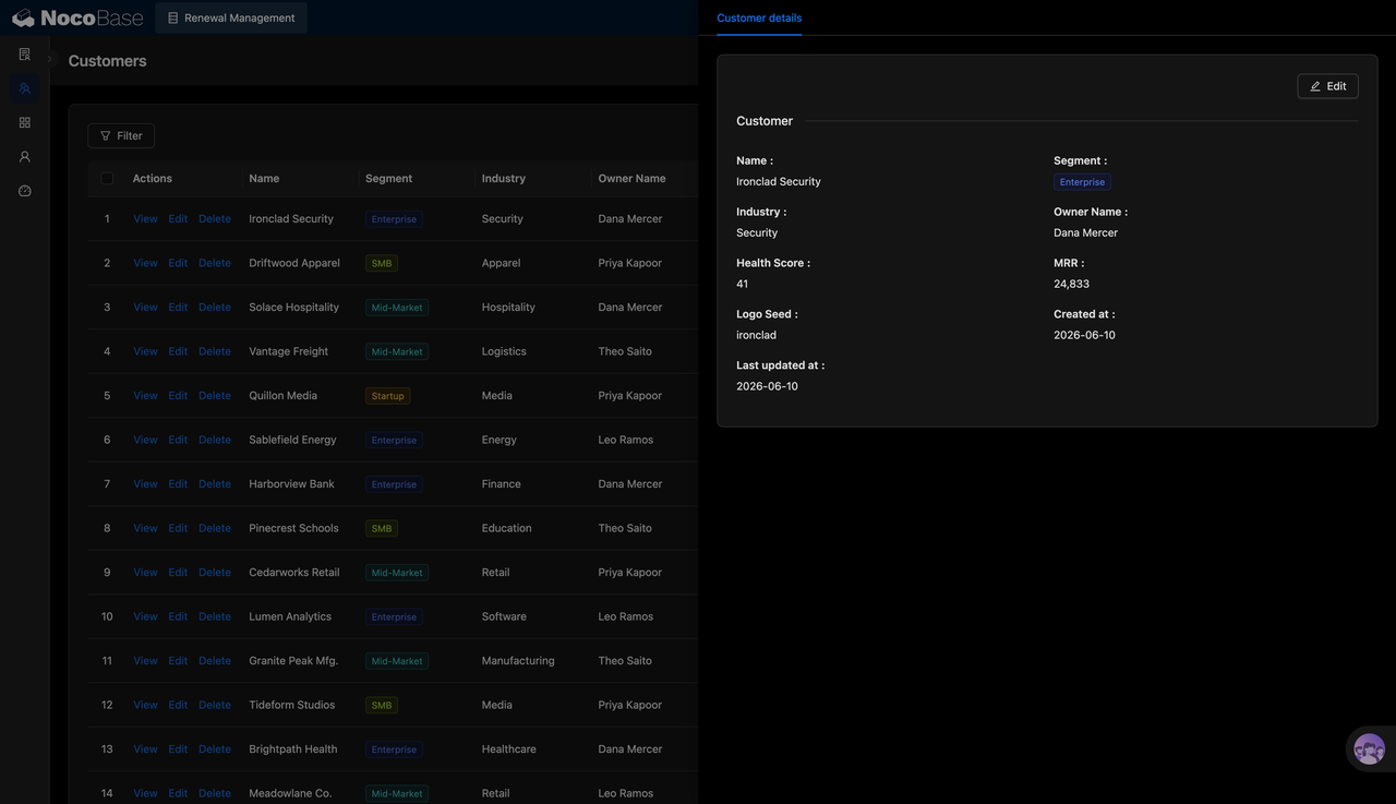 Customer details and health management in NocoBase